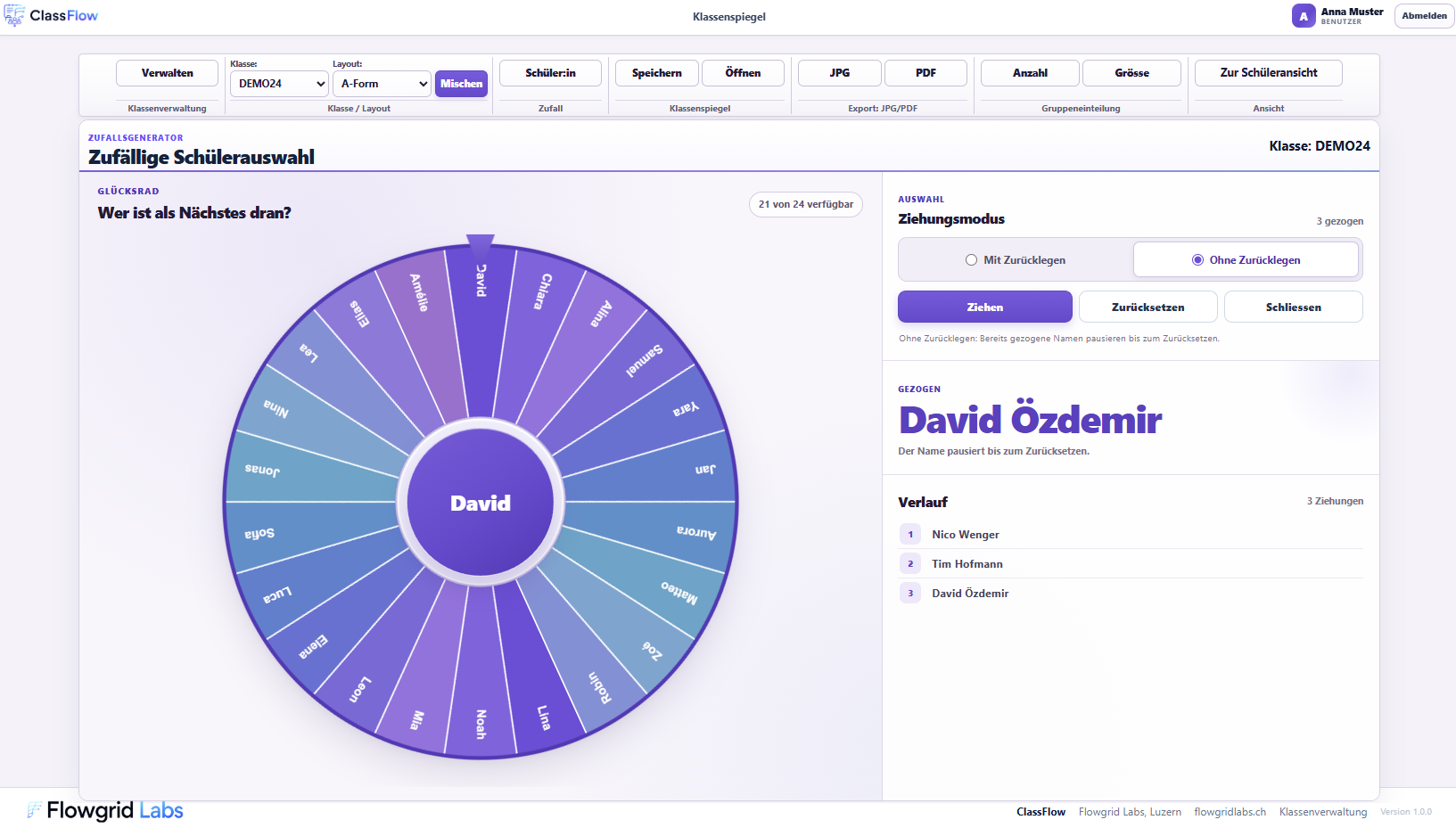 ClassFlow Zufallsauswahl mit Glücksrad