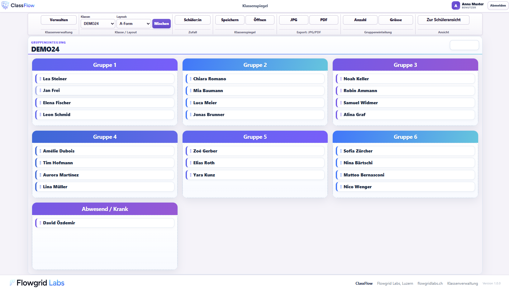 ClassFlow Gruppeneinteilung
